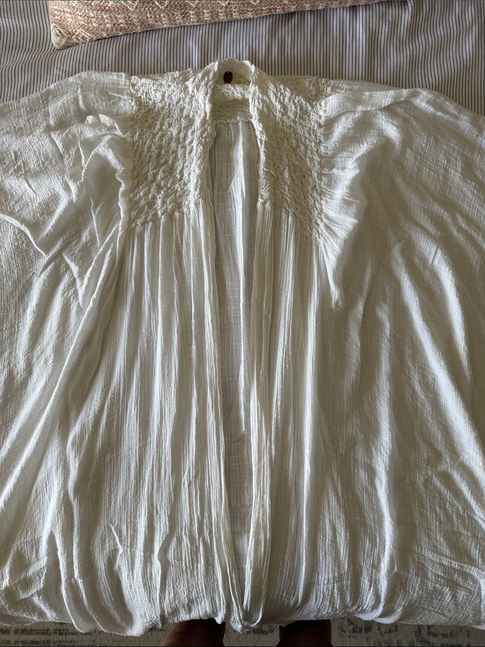 Free People White Women's Smocked Open-Front Cover up